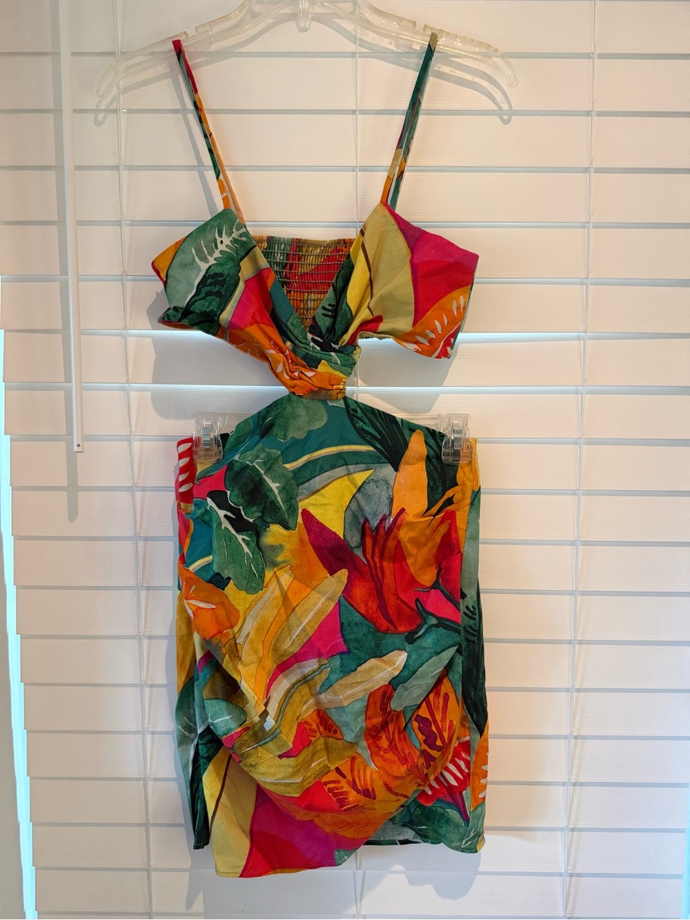 Zara Tropical Cutout Mini Skirt Set - Green Pink Orange
